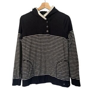 Ralph Lauren Women's Hooded Sweater Striped Black Cream Women's Size M Fisherman